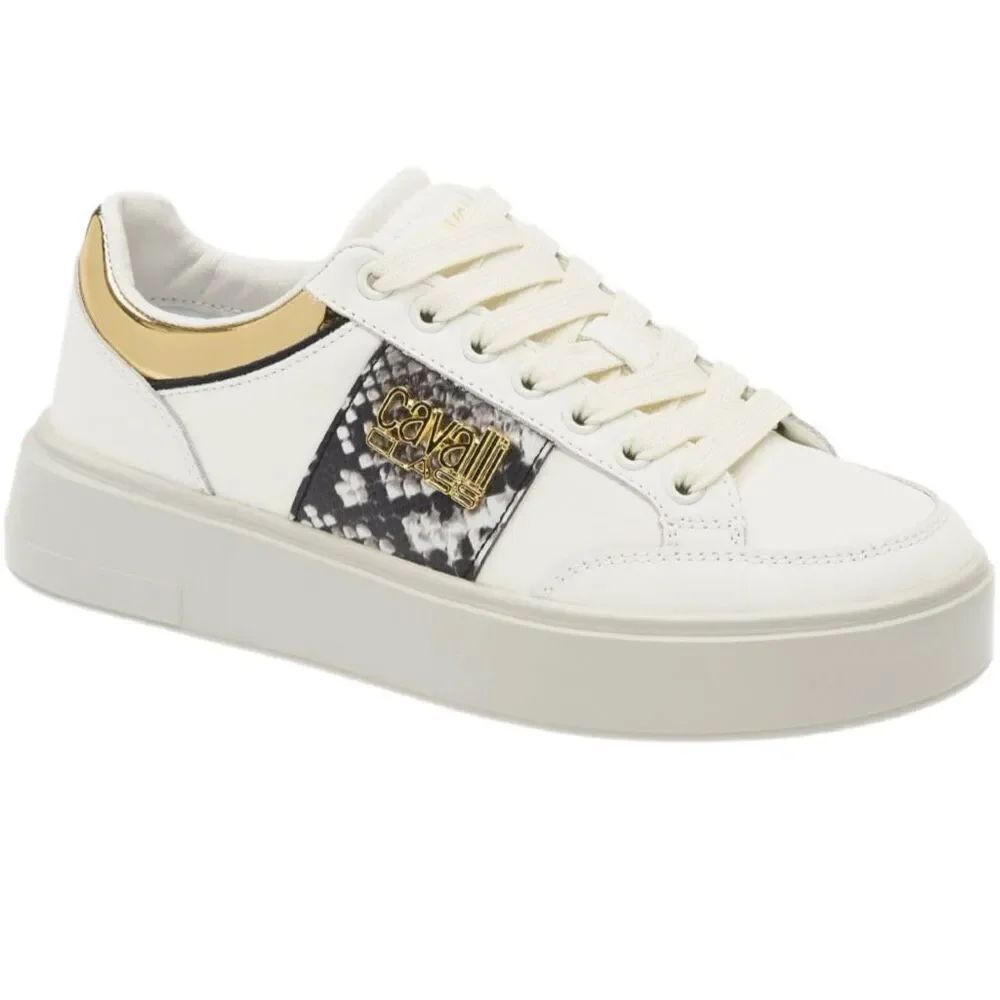 NWT Roberto Cavalli “Cavalli Class” logo hardware white low top sneaker Size 39